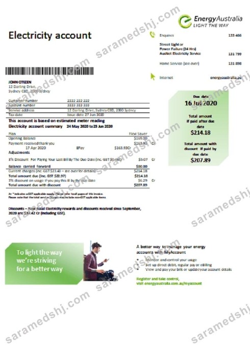Australia Energy Australia electricity utility bill template in Word and PDF format